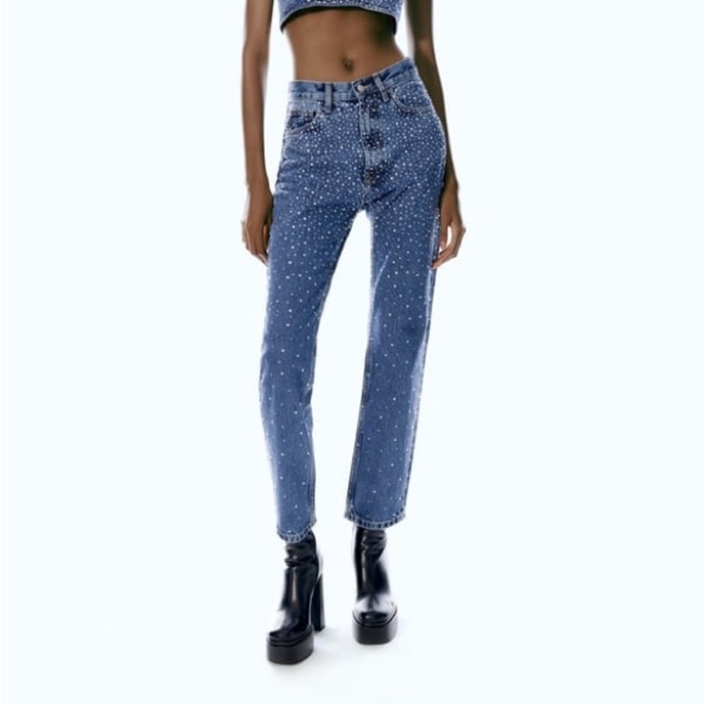 Zara embellished shiny jeans